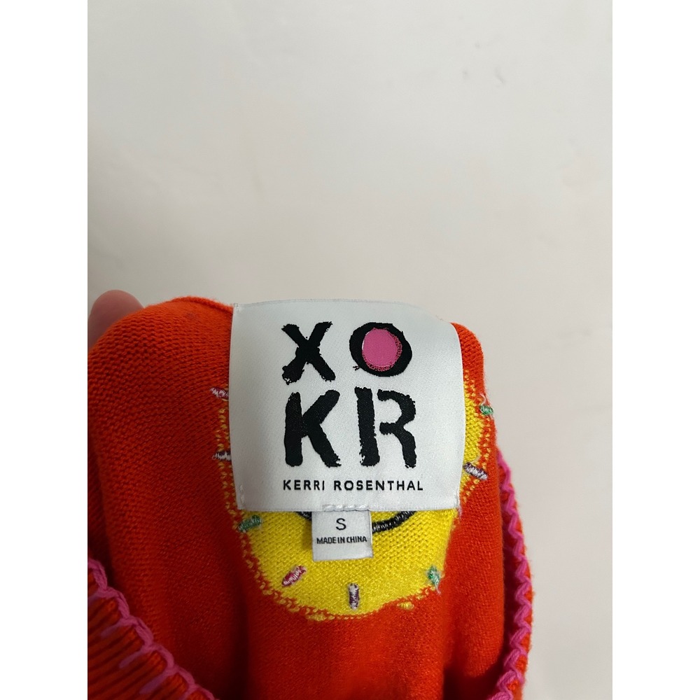 Kerri Rosenthal Orange Next SMILE ON‎ YOU Smiley Sun Knit Sweater Top Size S - Picture 7 of 16